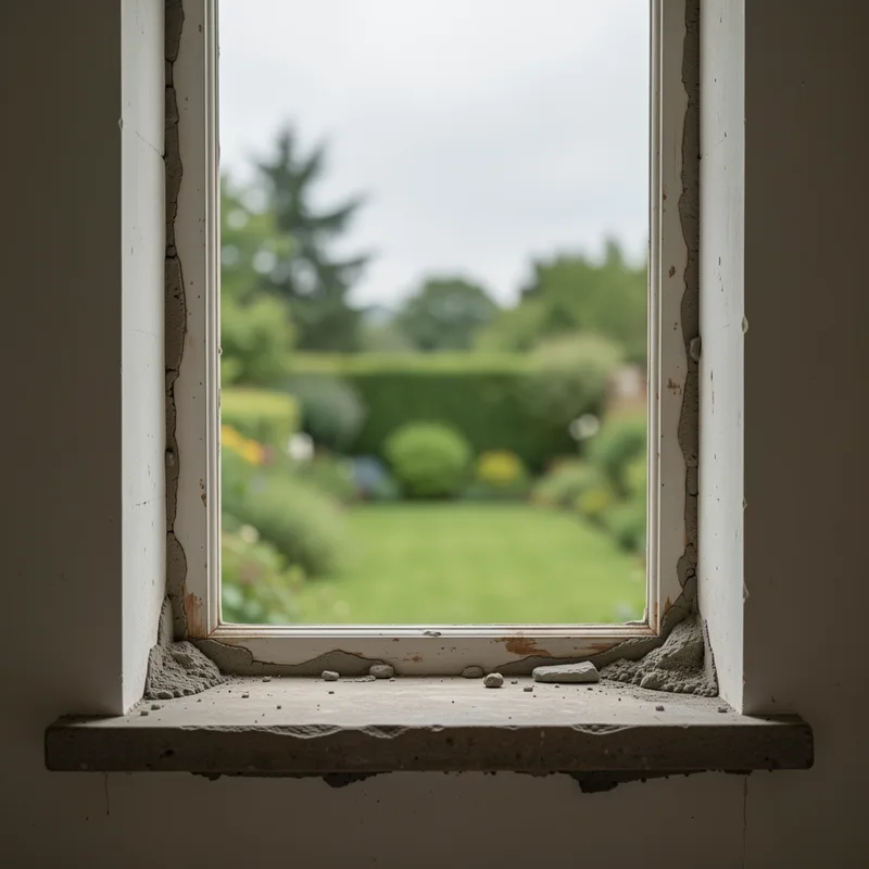 Tableau de fenêtre nu après dépose totale, appui maçonné et rejingot apparents