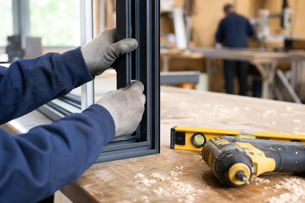 Porte d’entrée en aluminium ajustée par un menuisier lors de la pose en rénovation