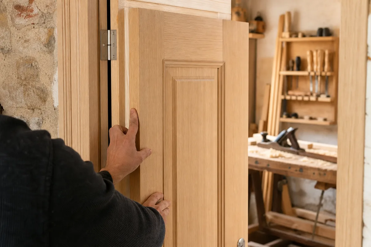 Bloc-porte intérieur en bois clair posé en rénovation dans une maison rennaise